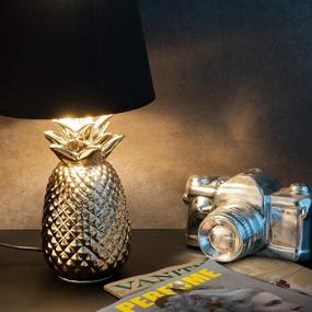 img 3 attached to 🍍 Stylish Navaris Gold Pineapple Table Lamp - Elegant 13.8" Mini Light for Tables with Ceramic Base and E12 Candelabra Bulb Socket - Chic Black Shade Included