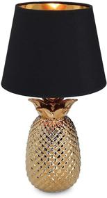 img 4 attached to 🍍 Stylish Navaris Gold Pineapple Table Lamp - Elegant 13.8" Mini Light for Tables with Ceramic Base and E12 Candelabra Bulb Socket - Chic Black Shade Included