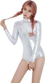 img 3 attached to Speerise Metallic Turtleneck Sleeve Leotard