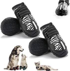 img 4 attached to 🐾 KEIYALOE Waterproof Dog Boots with Reflective Straps, Anti-Slip Paw Protectors for Snow Winter, Walking, Hiking - Small Medium Large Dog Shoes (4pcs)