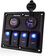 🚙 off-road vehicles and boat 4 gang rocker switch panel with 12v digital voltmeter display, 5v 2.1a dual usb port, led blue lighted on/off switches, perfect for rvs and trucks logo