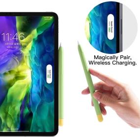 img 1 attached to 🍏 GUDOU Duotone Case Cover Silicone Sleeve Skin for Apple Pencil 2nd Generation - Full Protection (Matcha Green) - with Cap & Tip Cover