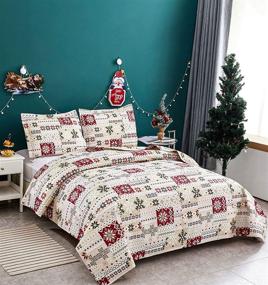 img 3 attached to Christmas Quilt Set: Twin Size Bedding with Plaid Patchwork, Snowflake & Elk Designs - Holiday Home Décor