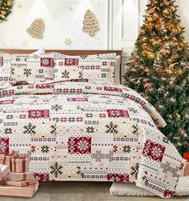 img 4 attached to Christmas Quilt Set: Twin Size Bedding with Plaid Patchwork, Snowflake & Elk Designs - Holiday Home Décor