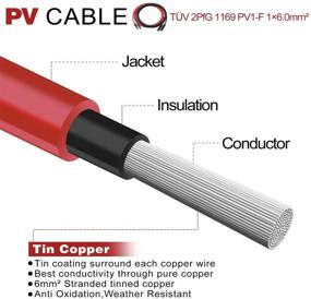 img 3 attached to 🔌 Набор кабелей для продления солнечной панели BeideLt - 10AWG, 6мм², 1 пара черных проводов длиной 10 футов + 10 футов красных проводов из оловянной меди, устойчивых к погодным условиям