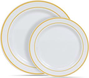 img 3 attached to 🍽️ Set of 60 White with Gold Trim Plastic Plates - Includes 30 Dinner Plates and 30 Salad Plates - Ideal for Events and Parties