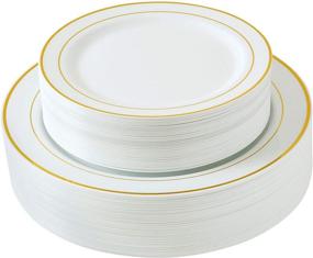 img 4 attached to 🍽️ Set of 60 White with Gold Trim Plastic Plates - Includes 30 Dinner Plates and 30 Salad Plates - Ideal for Events and Parties