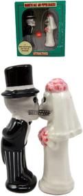 img 4 attached to 👰 SEO-Optimized Atlantic Collectibles Day Of The Dead Salt & Pepper Shakers Skeleton Couple Bride & Groom Ceramic Magnetic Figurine Set 4.75"H