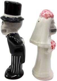 img 2 attached to 👰 SEO-Optimized Atlantic Collectibles Day Of The Dead Salt & Pepper Shakers Skeleton Couple Bride & Groom Ceramic Magnetic Figurine Set 4.75"H