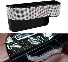 img 4 attached to 🚗 Bling Car Seat Side Drop Organizer with Sparkle, Seat Gap Filler & Console Storage | Crystal Car Seat Pockets incl. Cup Holder & 2 Charging Ports for Co-Driver