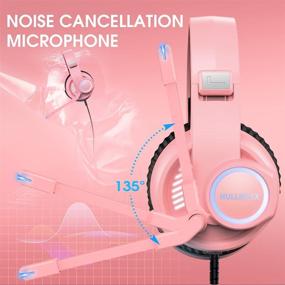 img 2 attached to Gaming Headset with Mic, 50mm Dual Driver Stereo Surround Sound, LED Light Noise Cancelling Over Ear Headphones - Pink, Compatible with Xbox, PS4, PS5, Xbox One, PC, Mac