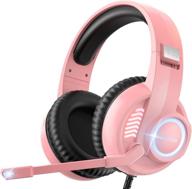 gaming headset with mic, 50mm dual driver stereo surround sound, led light noise cancelling over ear headphones - pink, compatible with xbox, ps4, ps5, xbox one, pc, mac логотип