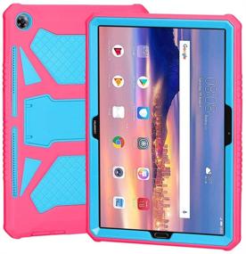 img 3 attached to Foluu Huawei MediaPad M5/M5 Pro Case: Heavy-Duty Hybrid Shockproof Cover with Kickstand - Red+Blue (10.8 inch, 2018)