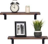 mkono rustic wood wall shelf set of 2 - floating shelves wall mounted with l brackets for home decor bathroom bedroom living room kitchen office - medium, brown logo