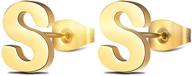 manven 14k gold plated stainless steel hypoallergenic initial letter stud earrings for women and girls - small size logo