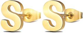 img 4 attached to MANVEN 14K Gold Plated Stainless Steel Hypoallergenic Initial Letter Stud Earrings for Women and Girls - Small Size