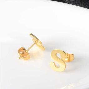 img 1 attached to MANVEN 14K Gold Plated Stainless Steel Hypoallergenic Initial Letter Stud Earrings for Women and Girls - Small Size