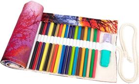 img 4 attached to Molshine Handmade Canvas Colored Pencils Wrap - 48 Holes, Pen Holder Case in Flowers Style (NO Pencil Included) - Sunset