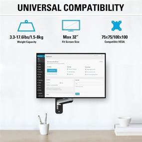 img 3 attached to 🖥️ Fully Adjustable Gas Spring Single Monitor Arm - MOUNTUP Wall Mount for 32 Inch Flat Curved Computer Screen, Swivel Monitor Stand Hold 3.3-17.6lbs, Fit VESA 75x75&100x100 - Polished Aluminium