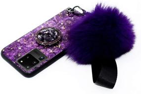 img 3 attached to 💜 Aulzaju Samsung S21 Ultra Case for Women Girls with Ring Stand, Sparkle Glitter Marble Bling Diamond Bumper Phone Case, Luxury Cute Design with Pom Pom Fluffy Ball Strap Lanyard for Galaxy S21 Ultra - Purple