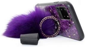 img 2 attached to 💜 Aulzaju Samsung S21 Ultra Case for Women Girls with Ring Stand, Sparkle Glitter Marble Bling Diamond Bumper Phone Case, Luxury Cute Design with Pom Pom Fluffy Ball Strap Lanyard for Galaxy S21 Ultra - Purple