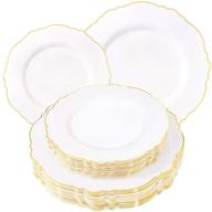 🍽️ 60pcs gold baroque white &amp; gold plastic plates - upscale parties &amp; wedding disposable plates set, including 30 plastic dinner plates 10.25inch and 30 salad plates 7.5inch logo