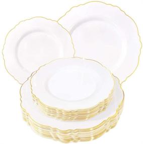 img 4 attached to 🍽️ 60pcs Gold Baroque White &amp; Gold Plastic Plates - Upscale Parties &amp; Wedding Disposable Plates Set, Including 30 Plastic Dinner Plates 10.25inch and 30 Salad Plates 7.5inch