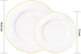 img 3 attached to 🍽️ 60pcs Gold Baroque White &amp; Gold Plastic Plates - Upscale Parties &amp; Wedding Disposable Plates Set, Including 30 Plastic Dinner Plates 10.25inch and 30 Salad Plates 7.5inch