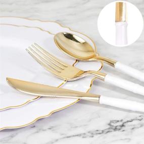 img 2 attached to 🍽️ 60pcs Gold Baroque White &amp; Gold Plastic Plates - Upscale Parties &amp; Wedding Disposable Plates Set, Including 30 Plastic Dinner Plates 10.25inch and 30 Salad Plates 7.5inch