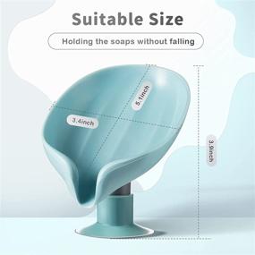 img 3 attached to 🍃 2 Piece Leaf-Shaped Soap Dish Holder with Suction Cup - Self Draining Soap Saver for Shower, Bathroom, Kitchen - Light Blue and Light Gray Plastic Tray