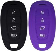 lcyam key fob cover silicone protection case for 2018 2019 2020 hyundai kona santa fe veloster venue palisade elantra gt keyless remote 4 button (black purple) logo