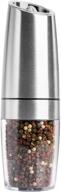 ismarten gravity electric pepper grinder and salt grinder mill with adjustable coarseness - battery powered salt shakers, automatic operation - pepper and salt set with blue led light in brushed stainless steel logo