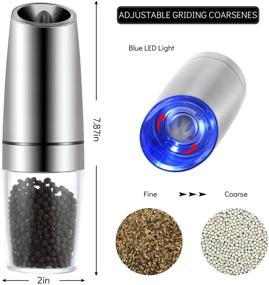 img 2 attached to ISMARTEN Gravity Electric Pepper Grinder and Salt Grinder Mill with Adjustable Coarseness - Battery Powered Salt Shakers, Automatic Operation - Pepper and Salt Set with Blue LED Light in Brushed Stainless Steel