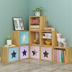 img 3 attached to 📦 12x12 Fabric Cube Storage Bins - Set of 4 Organizer Boxes with Clear Star Shape Window and Handles for Pantry Closet, Clothes, Home, Office, Bedroom - Ideal Kids Toy Box, Storage Baskets