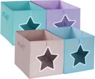 📦 12x12 fabric cube storage bins - set of 4 organizer boxes with clear star shape window and handles for pantry closet, clothes, home, office, bedroom - ideal kids toy box, storage baskets logo