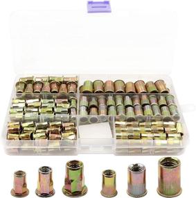 img 1 attached to 🔩 LBY 170pcs Carbon Steel Rivet Nuts: M4/5/6/8 Thread Insert Nutsert Assortment Kit with Small Countersunk Head and Half-Hexagonal Design - Carbon Steel Zinc-Plated Yellow