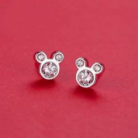 img 2 attached to 925 Sterling Silver Crystals Mouse Stud Earrings for Women, Teens, and Girls by SLUYNZ
