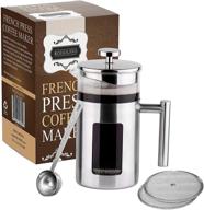 ☕ rodolffo quality french press coffee maker: premium 34 ounce design with stainless steel 18/8, borosilicate glass cup & stainless steel strainer. unmatched taste & purity. experience your perfect coffee. logo