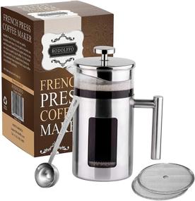 img 4 attached to ☕ Rodolffo Quality French Press Coffee Maker: Premium 34 Ounce Design with Stainless Steel 18/8, Borosilicate Glass Cup & Stainless Steel Strainer. Unmatched Taste & Purity. Experience Your Perfect Coffee.