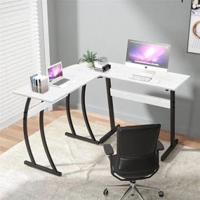 img 1 attached to QEEIG White L Shaped Desk: Compact Corner Office & Gaming Desks for Small Spaces