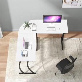 img 2 attached to QEEIG White L Shaped Desk: Compact Corner Office & Gaming Desks for Small Spaces