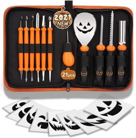 img 4 attached to 🎃 21Pcs Halloween Jack-O-Lanterns Professional Pumpkin Carving Kit: Heavy Duty Stainless Steel Tools Set