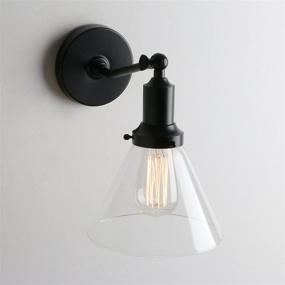 img 1 attached to Permo Industrial Vintage Slope Pole Wall Mount Single Sconce With Funnel Flared Clear Glass Shade Wall Sconce Light Lamp Fixture (Black)