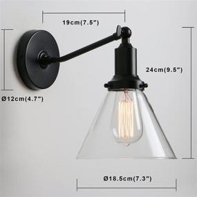 img 3 attached to Permo Industrial Vintage Slope Pole Wall Mount Single Sconce With Funnel Flared Clear Glass Shade Wall Sconce Light Lamp Fixture (Black)