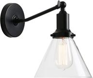 permo industrial vintage slope pole wall mount single sconce with funnel flared clear glass shade wall sconce light lamp fixture (black) логотип