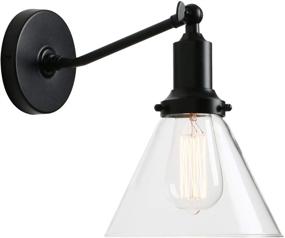 img 4 attached to Permo Industrial Vintage Slope Pole Wall Mount Single Sconce With Funnel Flared Clear Glass Shade Wall Sconce Light Lamp Fixture (Black)