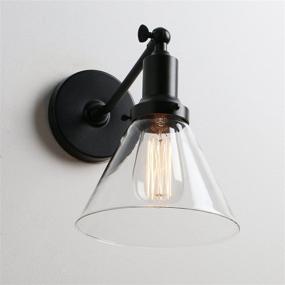 img 2 attached to Permo Industrial Vintage Slope Pole Wall Mount Single Sconce With Funnel Flared Clear Glass Shade Wall Sconce Light Lamp Fixture (Black)