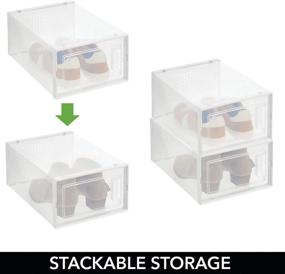 img 1 attached to 📦 mDesign Stackable Plastic Closet Storage Box with Side Opening Panel - Organize Shoes, Booties, Pumps, Sandals, Wedges, Flats, Heels, and Accessories, 12 Pack - White/Clear