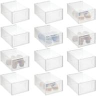 📦 mdesign stackable plastic closet storage box with side opening panel - organize shoes, booties, pumps, sandals, wedges, flats, heels, and accessories, 12 pack - white/clear logo