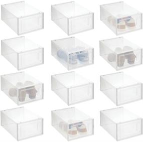 img 4 attached to 📦 mDesign Stackable Plastic Closet Storage Box with Side Opening Panel - Organize Shoes, Booties, Pumps, Sandals, Wedges, Flats, Heels, and Accessories, 12 Pack - White/Clear